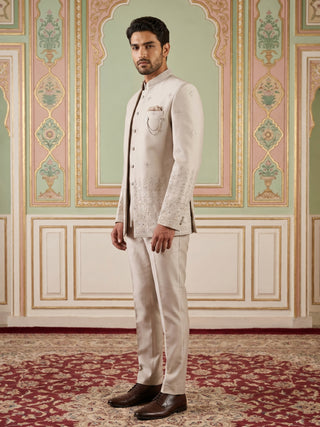 Ivory Embroidered Cotton Blend Indo-Western Set