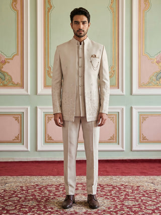 Ivory Embroidered Cotton Blend Indo-Western Set
