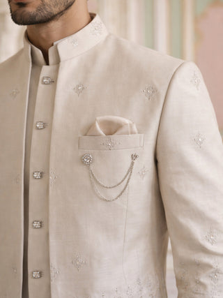 Ivory Embroidered Cotton Blend Indo-Western Set