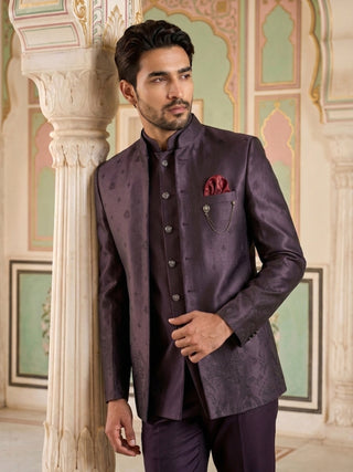 Men Woven Design Indo-Western Set