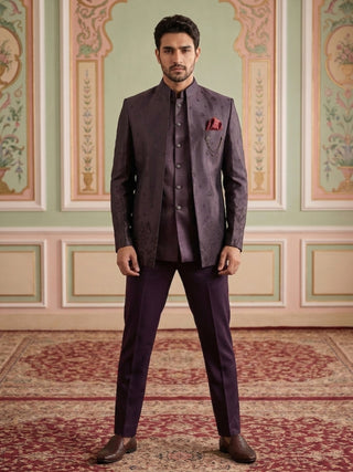 Men Woven Design Indo-Western Set