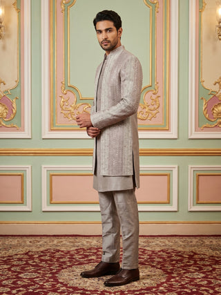 Men Silk Blend Embroidered Indo-Western Set