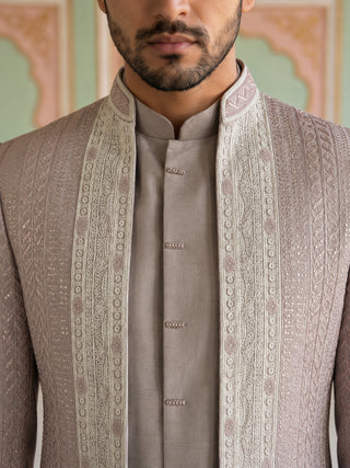 Men Silk Blend Embroidered Indo-Western Set