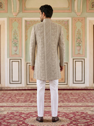 Men Silk Blend Embroidered Indo-Western Set