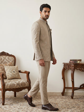 Beige Embroidered Indo-Western Set