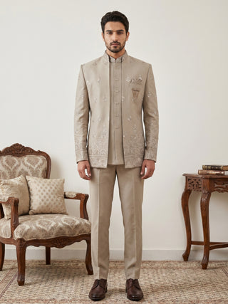 Beige Embroidered Indo-Western Set