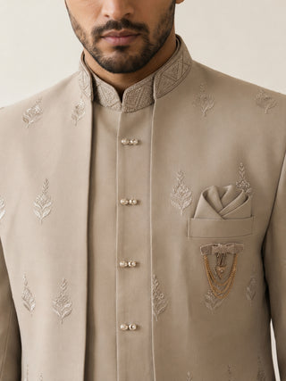 Beige Embroidered Indo-Western Set