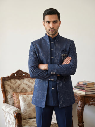 Men's Japanese Fabric Embroidered Indo-Western Set
