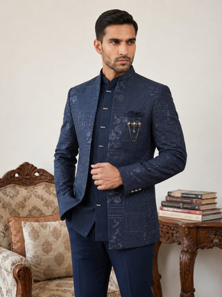 Men's Japanese Fabric Embroidered Indo-Western Set