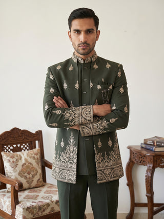 Men Japanese Fabric Embroidered Indo-Western Set