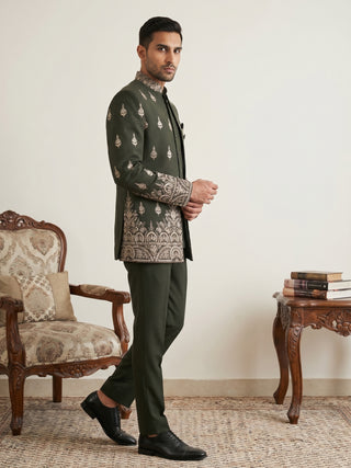 Men Japanese Fabric Embroidered Indo-Western Set