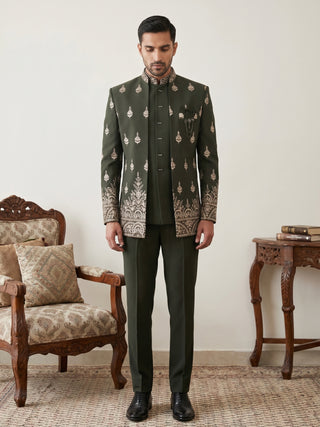 Men Japanese Fabric Embroidered Indo-Western Set