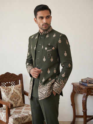 Men Japanese Fabric Embroidered Indo-Western Set
