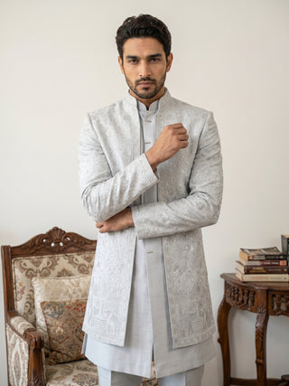 Silk Blend Embroidered Indo-Western Set