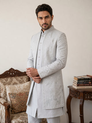 Silk Blend Embroidered Indo-Western Set