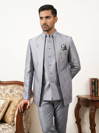 Men Embroidered Silk Blend Indo-Western Set