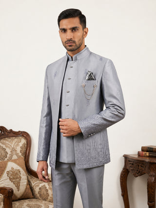Men Embroidered Silk Blend Indo-Western Set