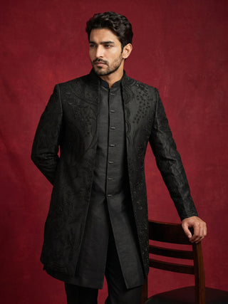 Cotton Blend Embroidered Indo-Western Set for Men