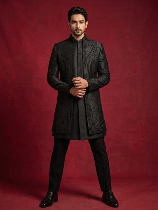 Cotton Blend Embroidered Indo-Western Set for Men