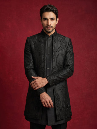 Cotton Blend Embroidered Indo-Western Set for Men