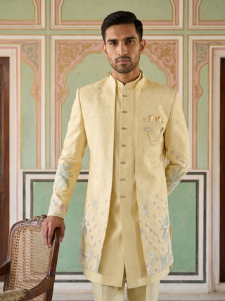 Silk Blend Embroidered Indo-Western Set for Men