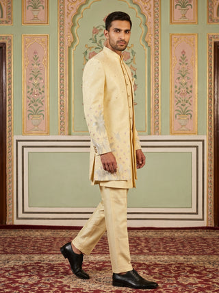 Silk Blend Embroidered Indo-Western Set for Men