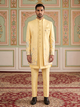 Silk Blend Embroidered Indo-Western Set for Men