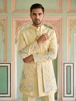 Silk Blend Embroidered Indo-Western Set for Men
