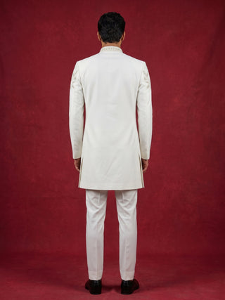 Off-White Embroidered Indo-Western Set for Men