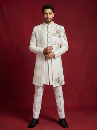 Off-White Embroidered Indo-Western Set for Men