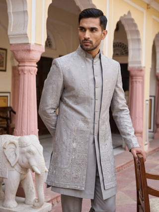 Premium Silk Blend Embroidered Indo-Western Set for Men