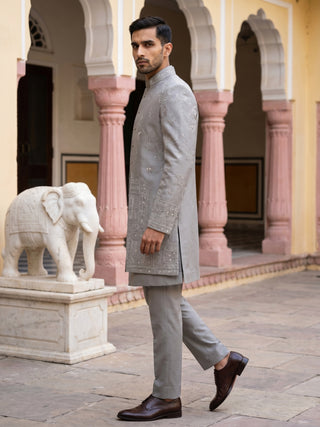 Premium Silk Blend Embroidered Indo-Western Set for Men