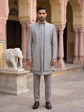 Premium Silk Blend Embroidered Indo-Western Set for Men