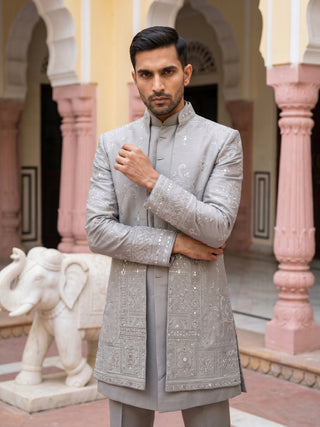 Premium Silk Blend Embroidered Indo-Western Set for Men