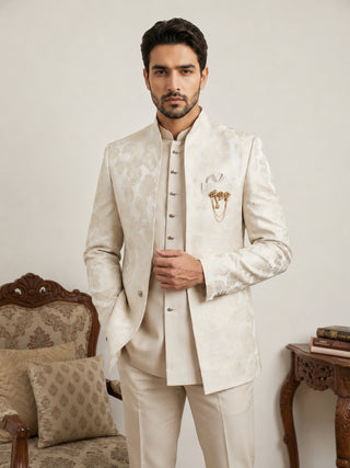 Men’s Designer Jacquard Silk Indo-Western Set