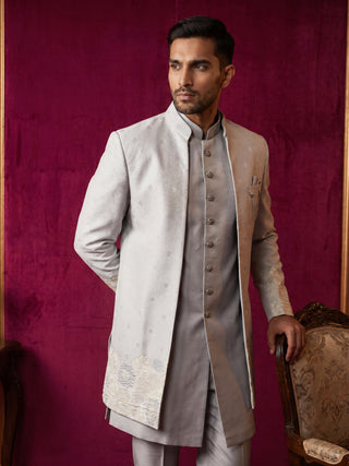 Floral Design Jacquard Silk Indo-Western Set for Men