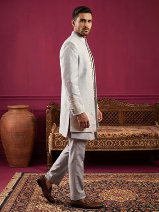 Floral Design Jacquard Silk Indo-Western Set for Men