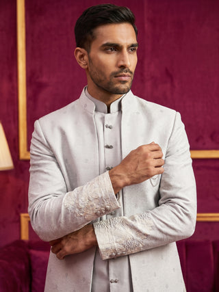 Floral Design Jacquard Silk Indo-Western Set for Men