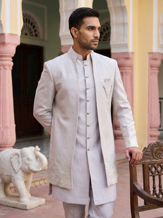 Floral Design Jacquard Silk Indo-Western Set for Men