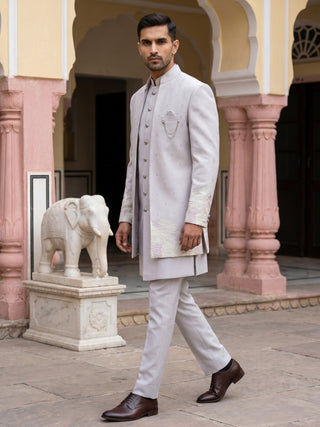 Floral Design Jacquard Silk Indo-Western Set for Men