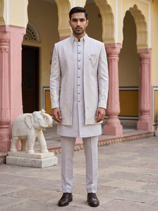 Floral Design Jacquard Silk Indo-Western Set for Men