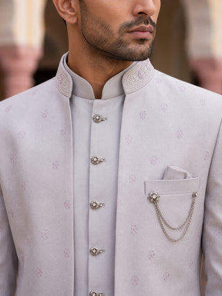 Floral Design Jacquard Silk Indo-Western Set for Men