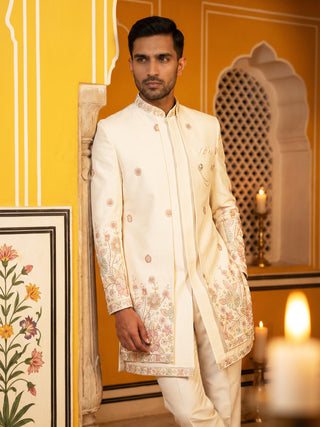 Premium Floral Embroidered Silk Blend Indo-Western Set