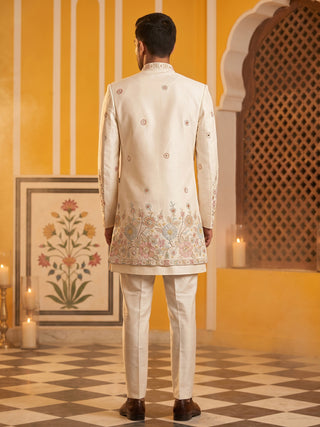 Premium Floral Embroidered Silk Blend Indo-Western Set