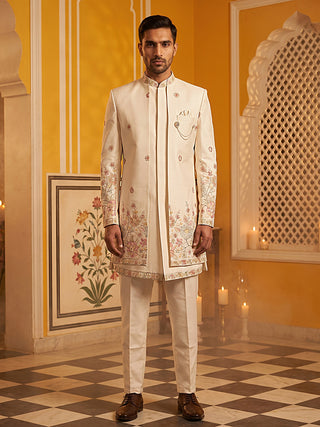 Premium Floral Embroidered Silk Blend Indo-Western Set