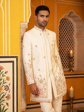 Premium Floral Embroidered Silk Blend Indo-Western Set