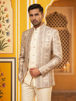 Silk Blend Embroidered Indo-Western Set