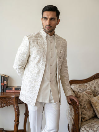 Premium Floral Embroidered Silk Blend Indo-Western Set