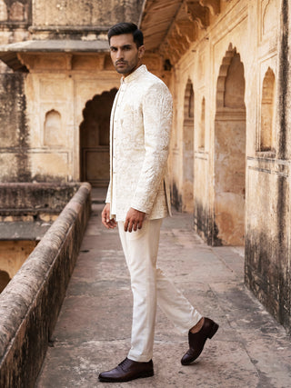 Premium Floral Embroidered Silk Blend Indo-Western Set