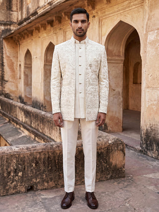 Premium Floral Embroidered Silk Blend Indo-Western Set